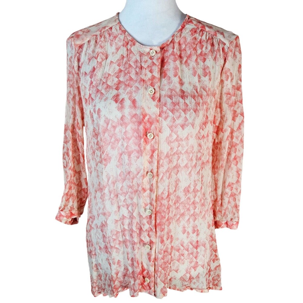 CAbi Emerson 100% Silk Button Up Blouse Women's Small Sheer Boho Chic Oversized‎
